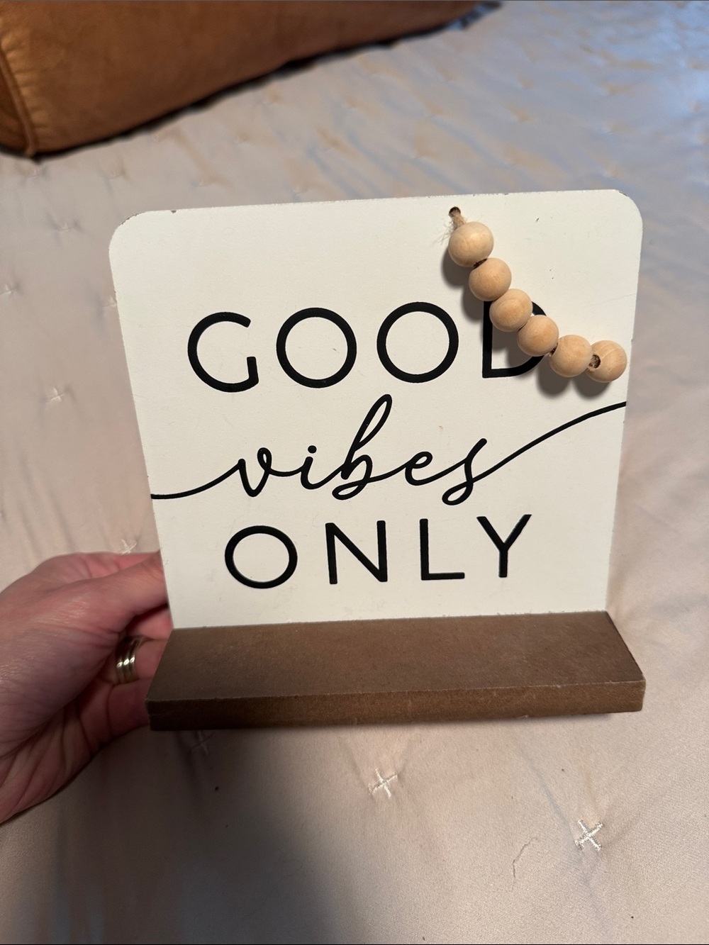 Good Vibes Only White and Brown Wood Table Decor